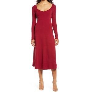 RACHEL PARCELL Sweetheart Knit Long Sleeve Dress